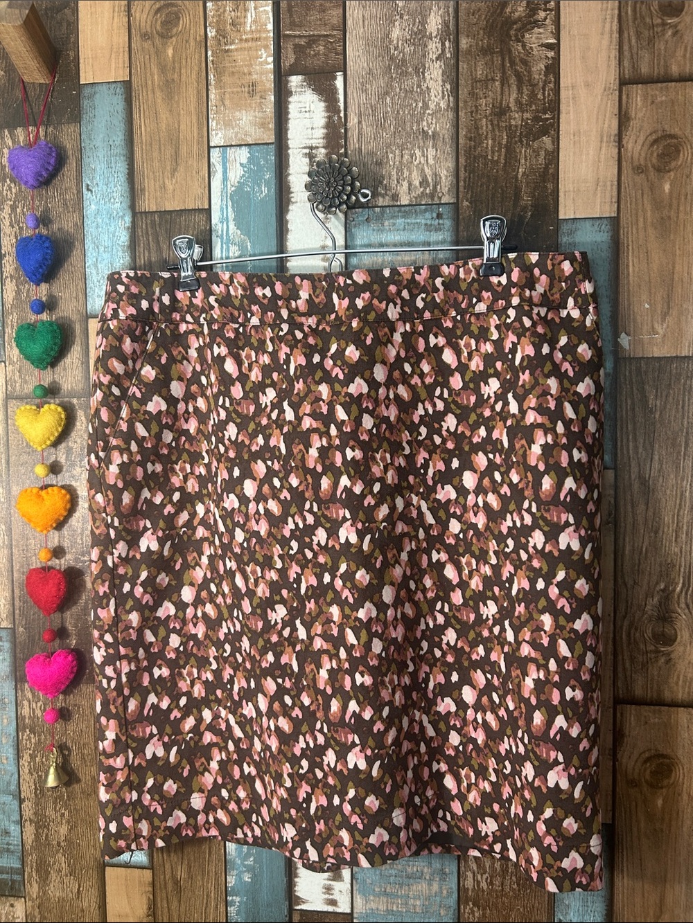 Merona Brown and Pink Floral-Abstract Mini Skirt